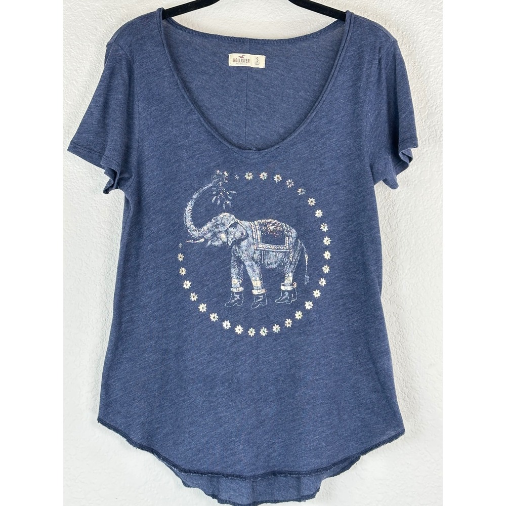 Hollister Elephant Graphic Tee S Navy Boho Indie Sleaze Soft Hi Low